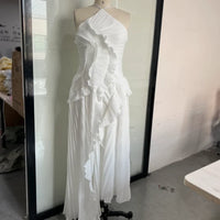 Chic Elegant Lotus Edge Maxi Dress Slim Fit Backless Lace Up Halter Robes Sleeveless Party Vestidos 2025 Nw Lady Vacation Gowns