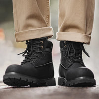 Maden Men's Versatile Black Boots Plush Lining Warmth Shoes Retro Non-Slip Thick Sole Work Boots Outdoor Casual Mid-Calf Boots