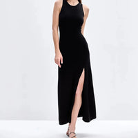 Knit Sleeveless Dresses For Women Long Elegant White High Slit Dress Bodycon Ladies Office Skinny Maxi Tank Rib Dress Female