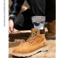 Autumn Winter Velvet Platform Boots for Men Designer Soft-soled Cow Suede Work Shoes Man Fashion Non-slip Yellow Ankle Boot Male