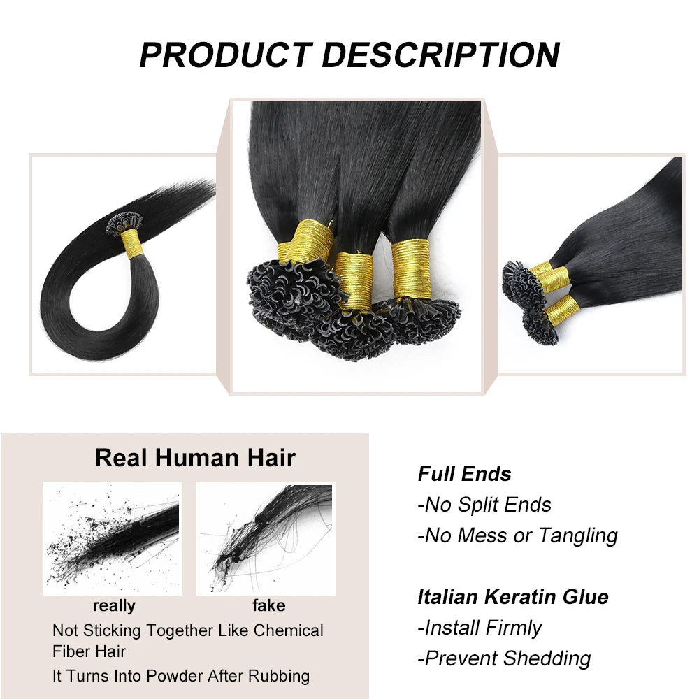 Straight Nail U Tip Fusion Human Hair Extension Keratin Capsule Brazilian Human Remy Hair Extensions 0.8g/1g/pc 50g Natural Hair