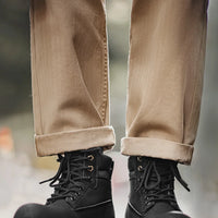 Maden Men's Versatile Black Boots Plush Lining Warmth Shoes Retro Non-Slip Thick Sole Work Boots Outdoor Casual Mid-Calf Boots