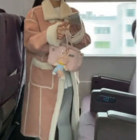 2025 Autumn Winter Women's Simple and Chic Long Coat with Button Design Lamb Wool Collar, Versatile and Stylish for Casual Wear