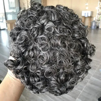 Q6  Swiss Lace Front&Pu Natural Hairline 1B40 1B65 Gray Black Men Toupee 24mm Curly Male Wigs Ash Blonde Human Hair Prosthesi
