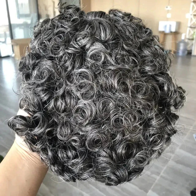 Q6  Swiss Lace Front&Pu Natural Hairline 1B40 1B65 Gray Black Men Toupee 24mm Curly Male Wigs Ash Blonde Human Hair Prosthesi