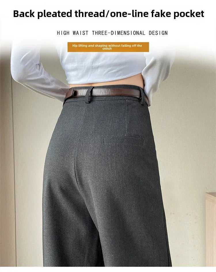 High Waist Slim Fit Straight Leg Suit Pants Wide Leg Casual Trousers Women's Autumn New Arrival Red Color Business Office Wear