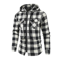 Men's New Plaid Hooded Sweater Long Sleeve Casual Thin Jacket Stand Hooded Shirt European Style Fashionable Outwear
