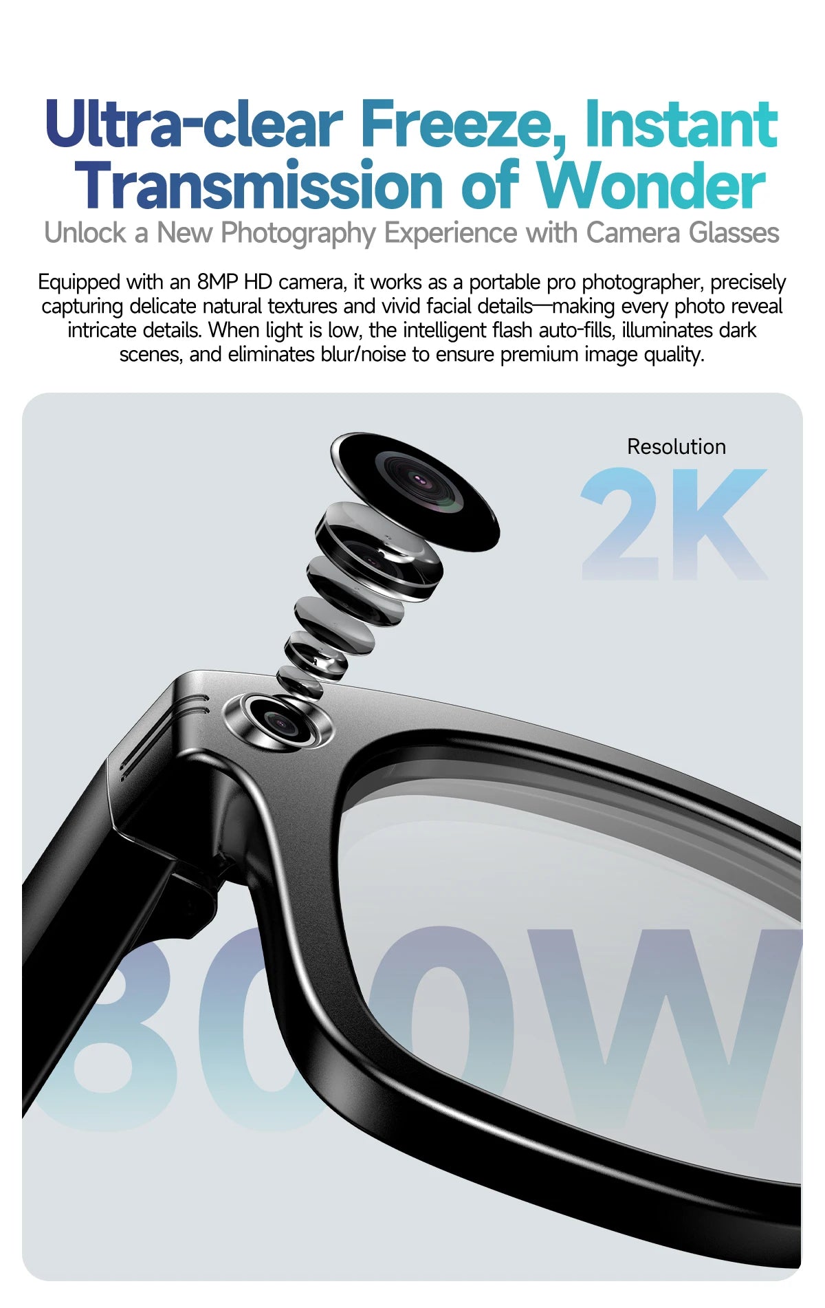 Smart Glasses 8 Million Pixels Recording Videos AI Photo Recognition Answer Translation 270mAh IP65 Waterproof Bluetooth Glasses