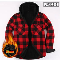 Plus Size Men's Hooded Plaid Shirt Warm Fleece Lined And Thickened Top Long Sleeve Outerwear For Autumn/Winter