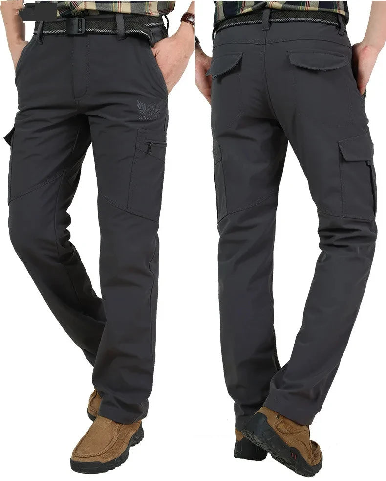 Men's Winter Fleece Tactical Pants Warm Cargo Pant Hunting SoftShell Work Trousers Shark Skin Thick Warm Waterproof Pants M-4XL