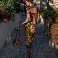 CNYISHE Flower Prints Camisoles Fashion Sheath Sexy Club Hot Girl Women Dresses Colorful Trendy Elegant Lady Female Bodycon