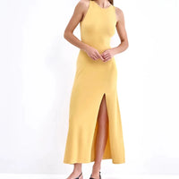 Knit Sleeveless Dresses For Women Long Elegant White High Slit Dress Bodycon Ladies Office Skinny Maxi Tank Rib Dress Female