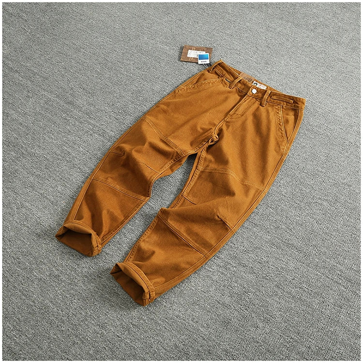 Retro Heavyweight Minimalist Workwear Pants Men's Loose Straight Leg Casual 100% Cotton Twill Woven 3D Stand Cut Tapered Pants