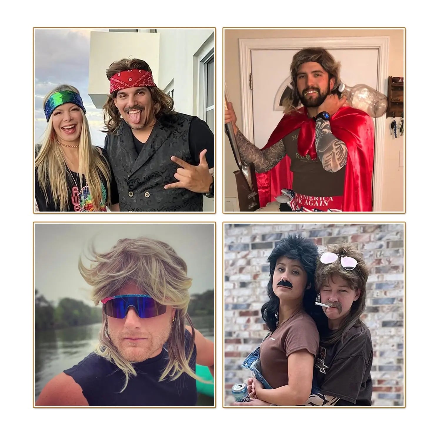 Mullet Wigs for Men Synthetic 70s 80s Costumes Mens Black Fancy Party Accessory Cosplay Hair Wig