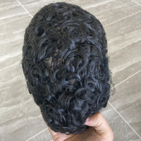 Q6  Swiss Lace Front&Pu Natural Hairline 1B40 1B65 Gray Black Men Toupee 24mm Curly Male Wigs Ash Blonde Human Hair Prosthesi