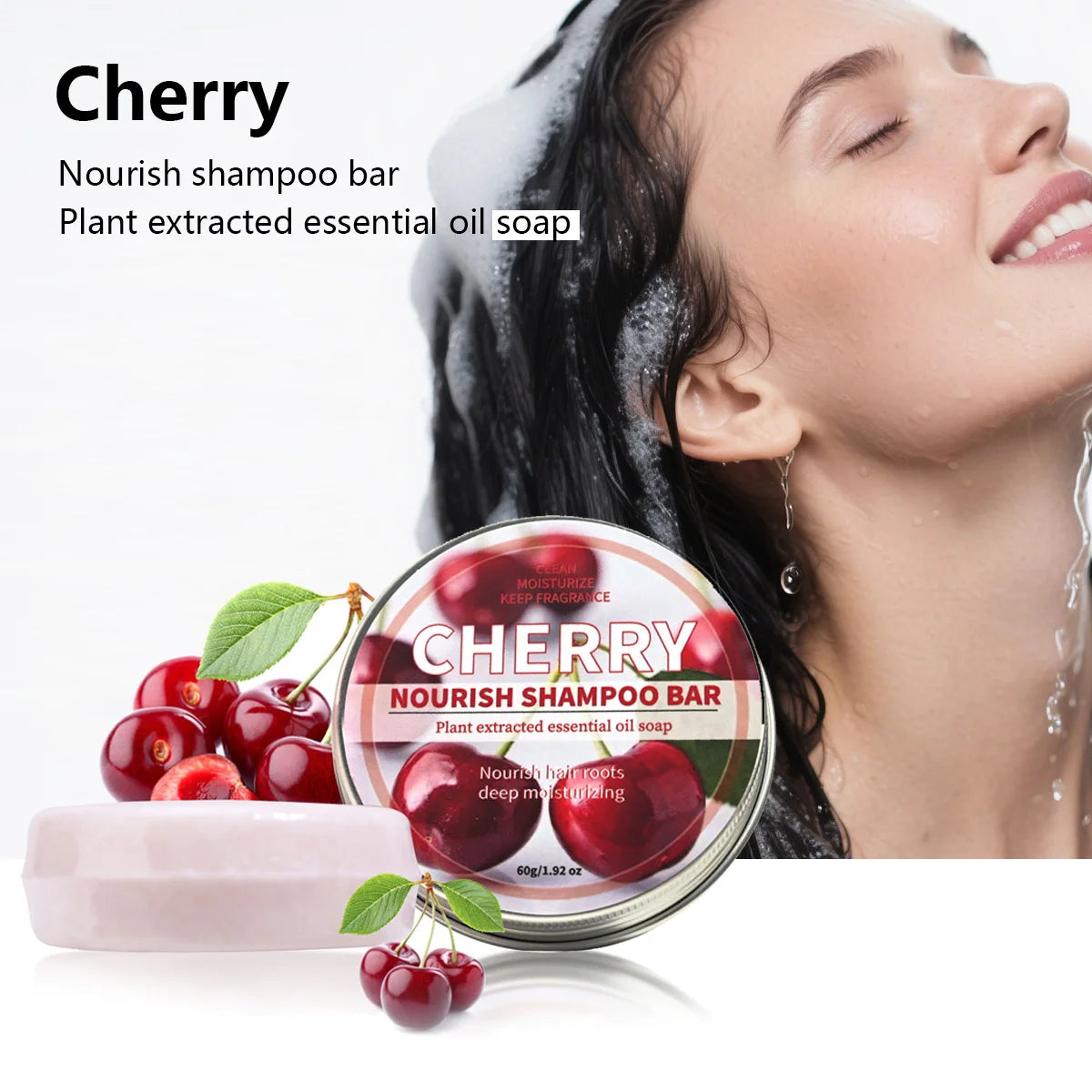 Fruit cherry shampoo fragrance soap nourishes hair, deeply cleanses and controls oil, refreshing soap