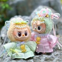 For 15/17cm Labubu Doll Accessories Labubu 3.0 Outfit Korean Traditional Style Dress Set with Hair Clip Doll Clothes