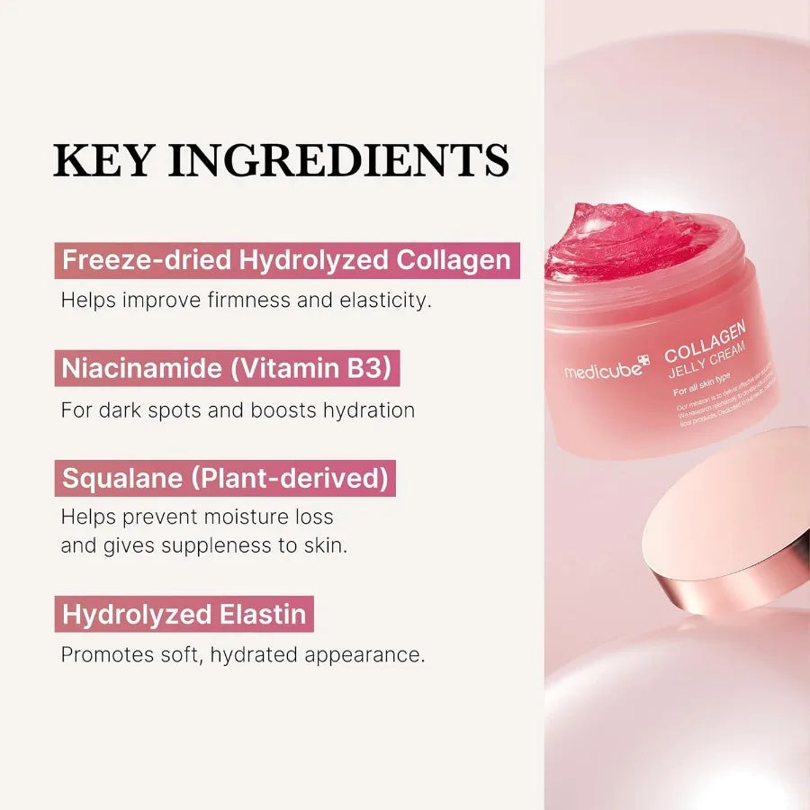Collagen Jelly Cream Niacinamide FreezeDried Hydrolyzed Collagen Boosts skin's barrier hydration and gives 24h Glow Lifted Look