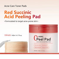 KOEC Zero Pore Pads 70Pads and Red Succinic Acid Facial Peeling Pads , for Exfoliation and Pore Care with AHA Lactic Acid