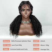 22inch Cornrow Braided Wigs Synthetic Lace Front Braids Wigs with Baby Hair 2 Curly Ponytail Braided Wigs for Black Women