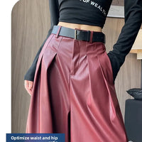 High Waist Wide Leg PU Leather Pants Women's Suit Casual Floor Length Trousers Autumn Winter New Style Loose Fit Long Pants