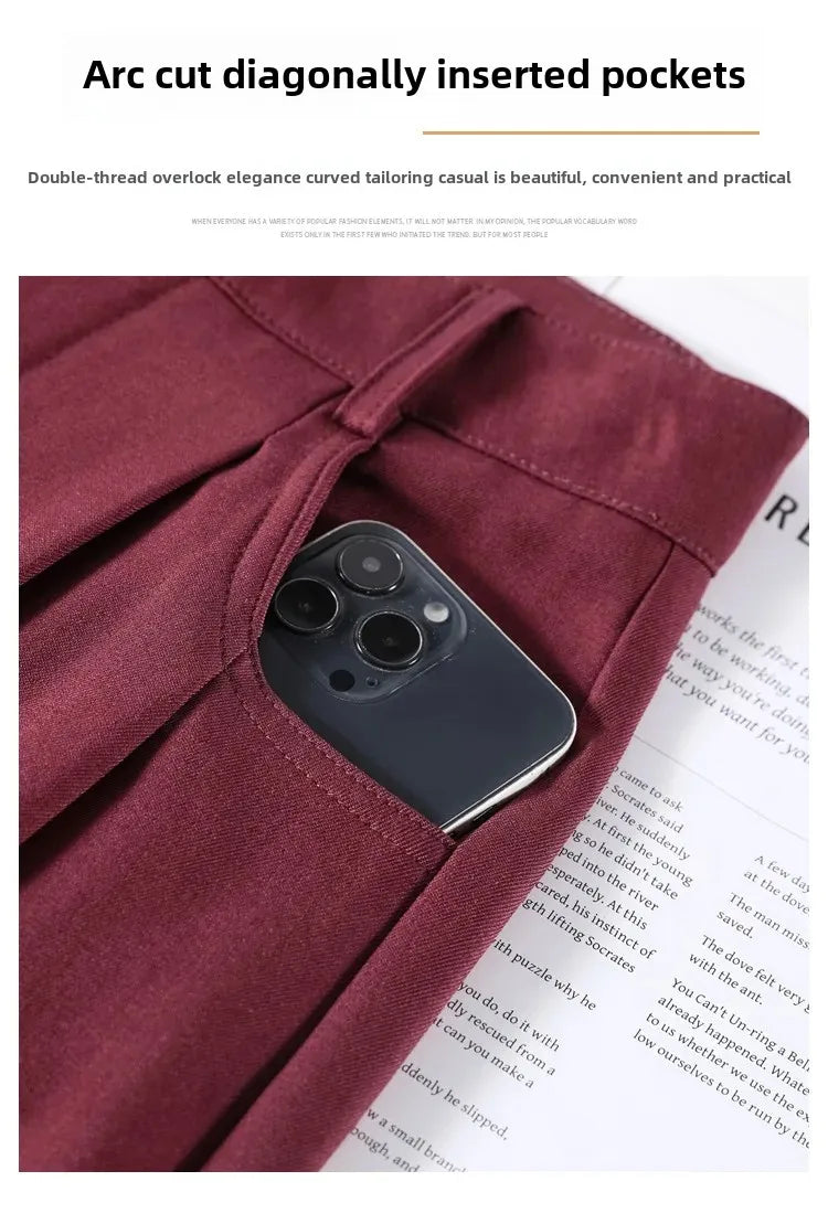 High Waist Slim Fit Straight Leg Suit Pants Wide Leg Casual Trousers Women's Autumn New Arrival Red Color Business Office Wear