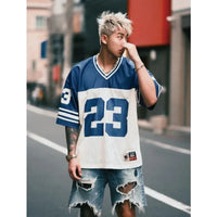 European and American Men's and Women's Football Enthusiasts Fashionable V-neck Short Sleeved T-shirt Retro Rugby Football Tops