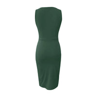 Summer Sexy Solid Sleeveless V-Neck Women Dress Hip Slim Fit Ruched Bodycon Skirt Fashion Simple Ladies Evening Party Dress