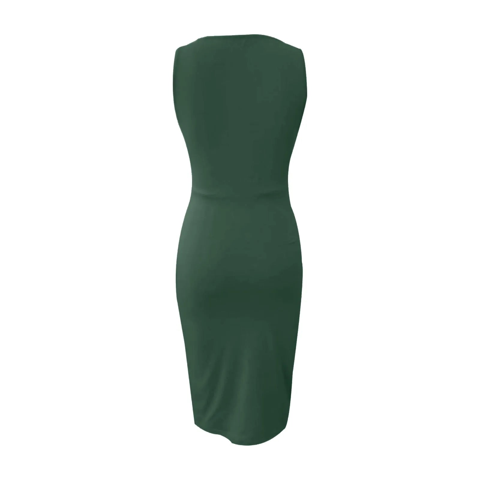 Summer Sexy Solid Sleeveless V-Neck Women Dress Hip Slim Fit Ruched Bodycon Skirt Fashion Simple Ladies Evening Party Dress