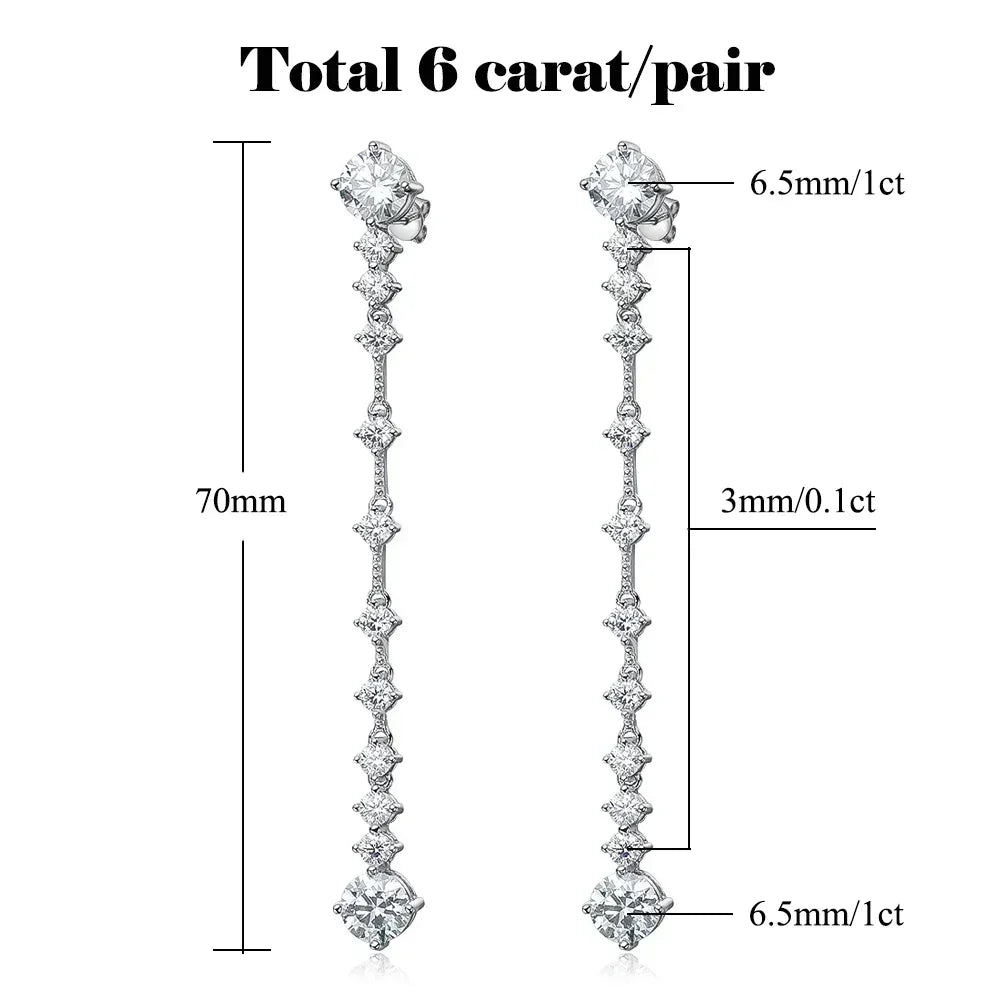 FEOBUR 3/6cttw Full Moissanite Drop Earrings for Women 925 Sterling Silver Lab Diamond Long Earring Bridal Wedding Jewelry GRA
