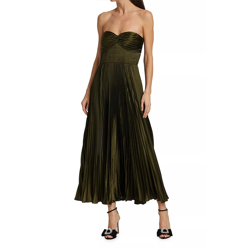 Backless Solid Color Zipper Women's Banquet Occasion Slim Fit Dress Host Program Strapless Pleated Long Dresses 2025 New Summer