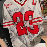 Summer Fashion Butterfly 23 Print TShirt For Women V-Neck Mesh Hole Short Sleeve Sports Football Jersey Y2K Loose Women Clothing