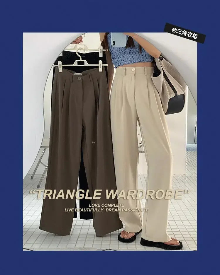 High Waist Draped Suit Pants for plus Size Women Spring Autumn Design Sensation Floor Length Casual Straight Wide Leg Long Pants