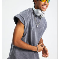 ZODF Trendy Summer Men Batik Washed 275gsm Cotton Tank Tops Unisex Oversized Loose Edge Sleeveless Vests Brand Tees HY1036