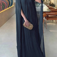 Beautyblue Women's Evening Dresses Elegant Maxi Dresses Loose Gauze Pleated Solid Color Tiered Off-The-Shoulder New Female Robe