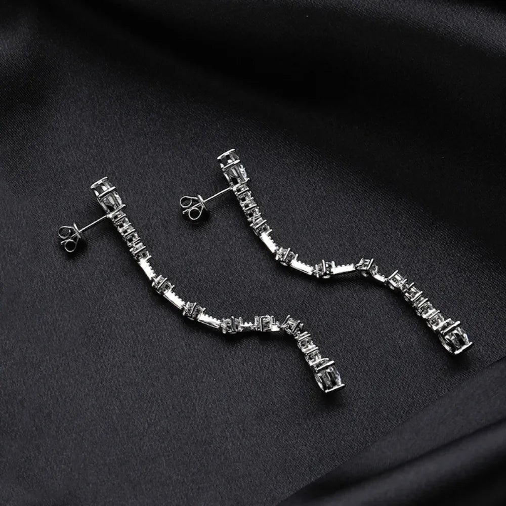 FEOBUR 3/6cttw Full Moissanite Drop Earrings for Women 925 Sterling Silver Lab Diamond Long Earring Bridal Wedding Jewelry GRA