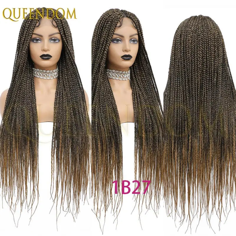 Synthetic 36 Inch Cornrow Braided Wigs for Black Women Full Lace Braids Wig Natural Black Knotless Box Wig Faux Locs Wig
