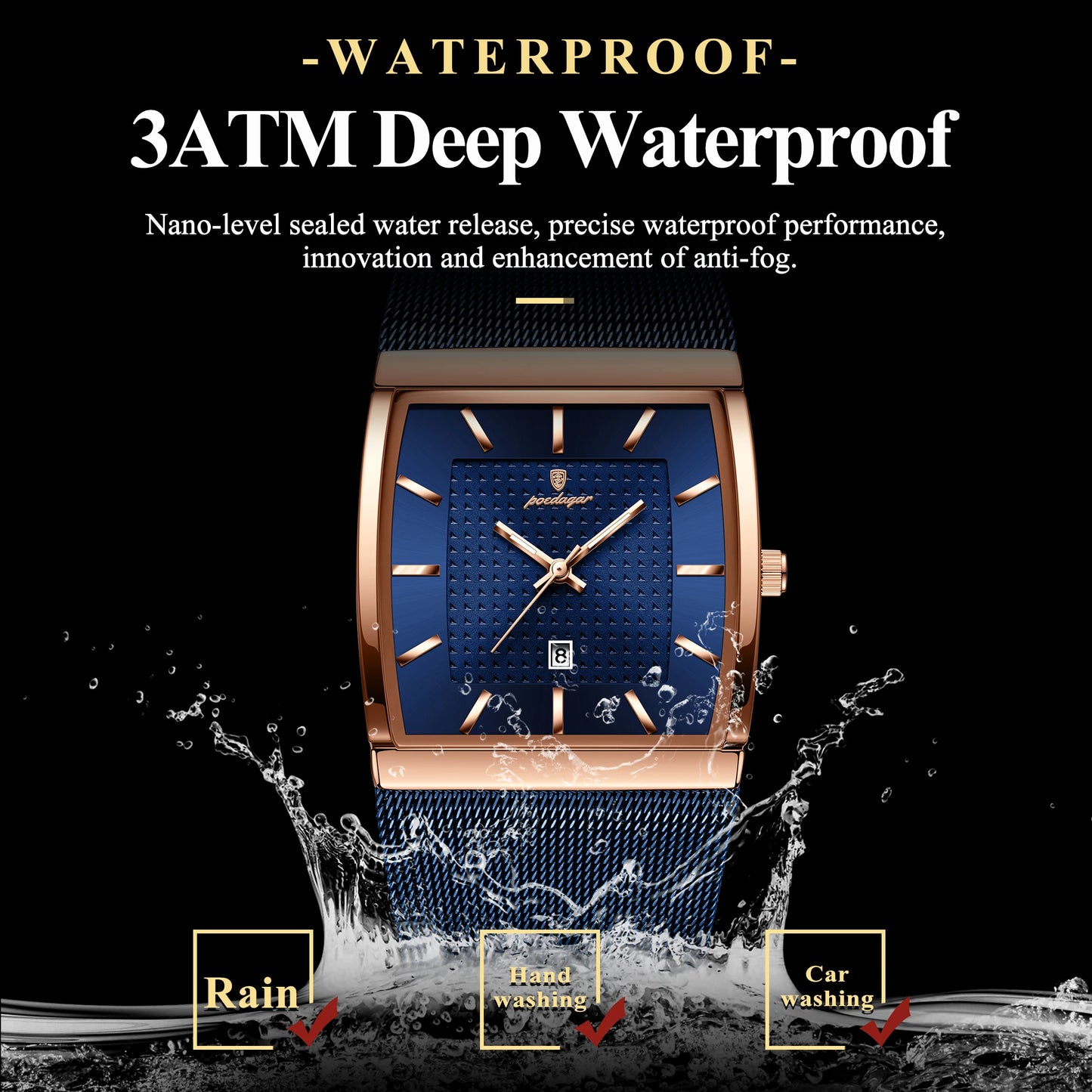 POEDAGAR Luxury Fashion Men Clock Stainless Steel Mesh Date Waterproof Luminous Man Wristwatch Quartz Casual Men's Watches Reloj