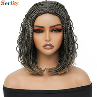 New Style Bob Box Braided Wigs For Black Women 12inches Synthetic Box Braids Crochet Hair Wigs On Sale Clearance Short Black Wig