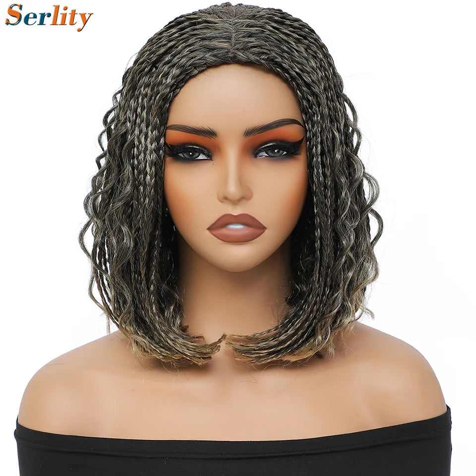 New Style Bob Box Braided Wigs For Black Women 12inches Synthetic Box Braids Crochet Hair Wigs On Sale Clearance Short Black Wig