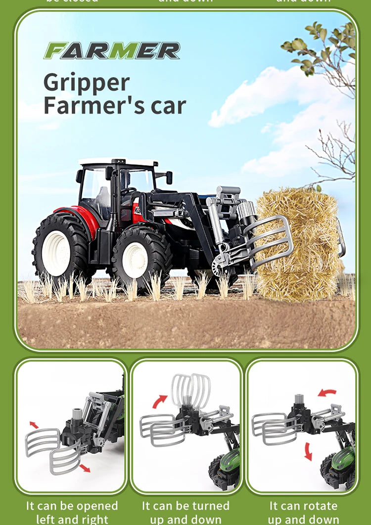 RC Farm Tractors Car 1/24 Radio Controlled Cars and Trucks 2.4G with Light Simulated Engineering Truck Model Toys for Children