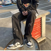 Cross Embroidery Y2k Jeans Mens Straight Denim Pants Casual Vintage Jeans Versatile Fashion Streetwear Spring High Street Pants