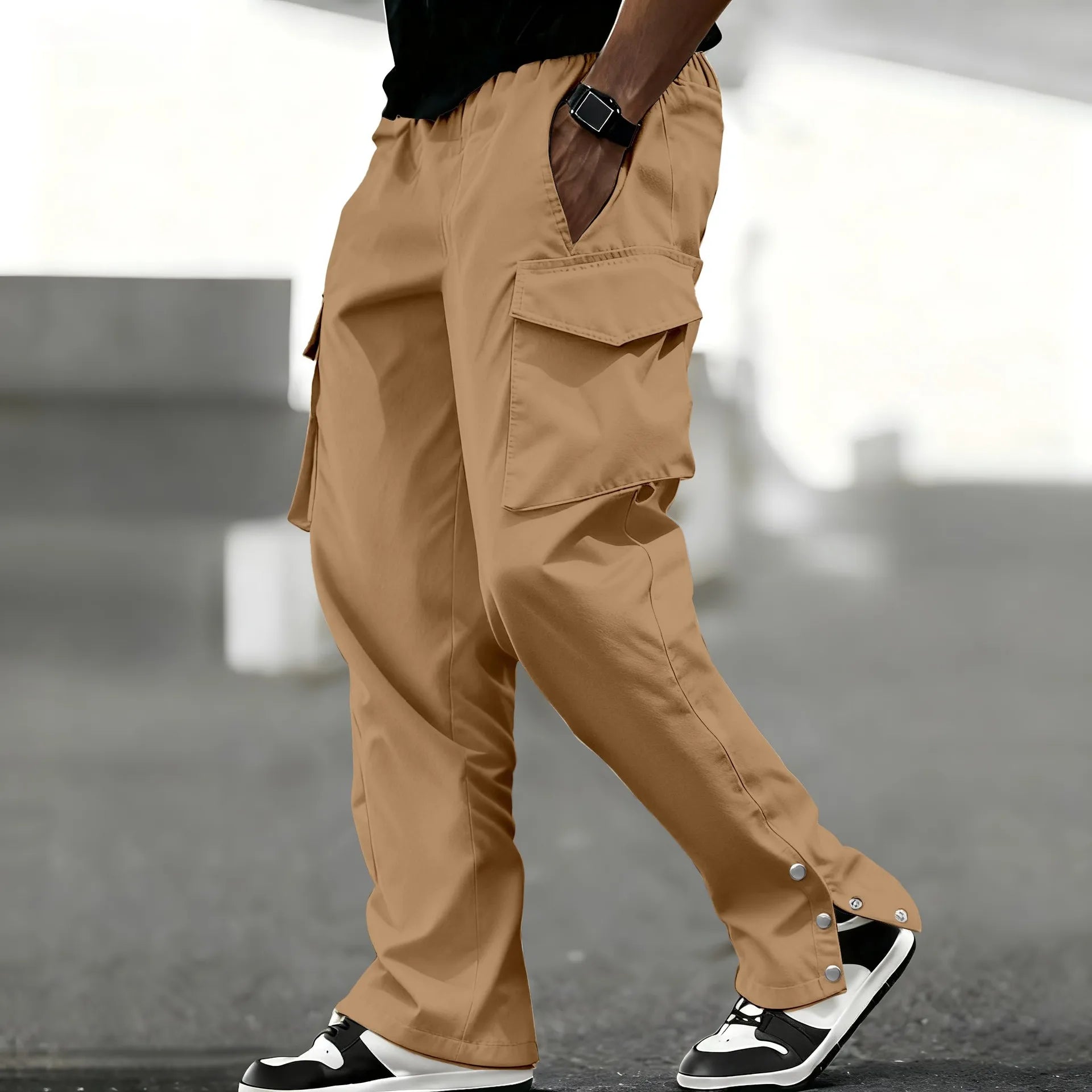 Men's work pants fashionable and casual in pure color simple and elegant American street style straight-leg pants with a pocket
