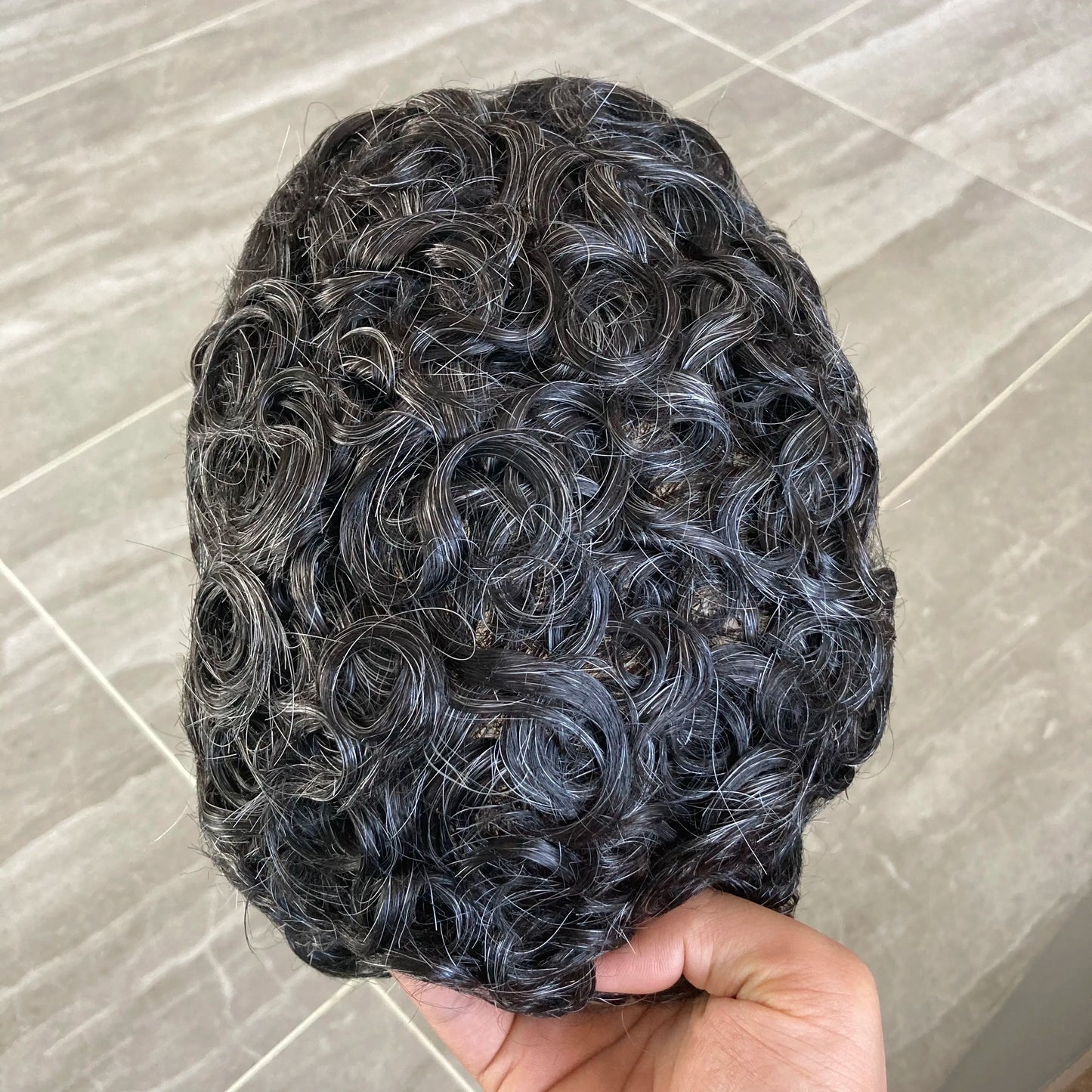 Q6  Swiss Lace Front&Pu Natural Hairline 1B40 1B65 Gray Black Men Toupee 24mm Curly Male Wigs Ash Blonde Human Hair Prosthesi
