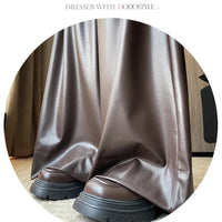 High Waist Wide Leg PU Leather Pants Women's Suit Casual Floor Length Trousers Autumn Winter New Style Loose Fit Long Pants