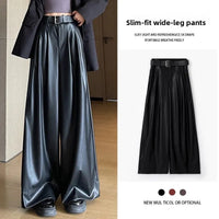 High Waist Wide Leg PU Leather Pants Women's Suit Casual Floor Length Trousers Autumn Winter New Style Loose Fit Long Pants