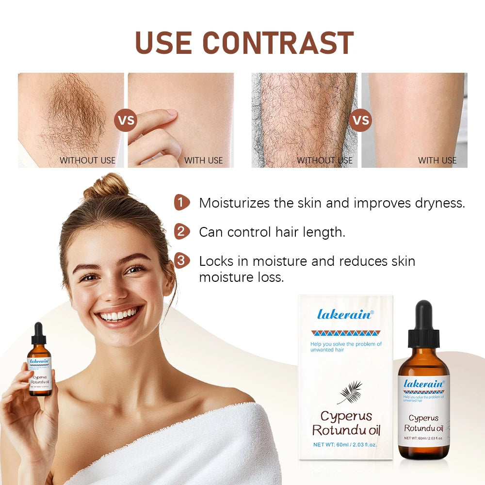Semi-permanent Cyperus Rotundus Oil Hair Remover Armpit Legs Arms Hair Growth Inhibitor Beauty Skin Care Body Essential Oil