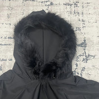 Men Women Oversized Poster Style Black Fur Collar Vultures YZY Kanye Hoodie Top Quality Nylon Nylon Woven Windproof Pullover