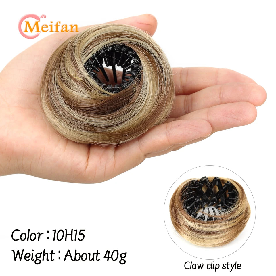 Messy Straight Hair Bun Hair Extensions Synthetic Mini Hair Clip Bun Hairbands Donut Wig Accessories High Bun Hair Extensions
