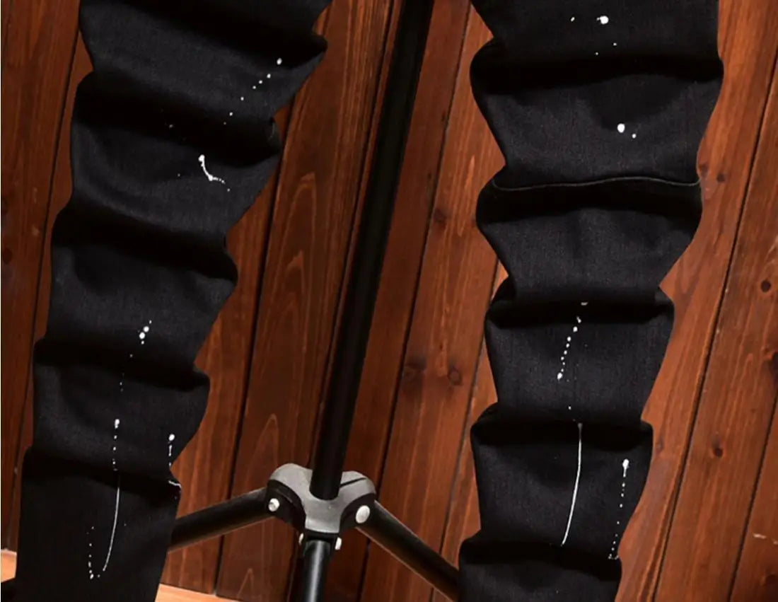 Fashion Trendy Slim Denim Jeans Men Distressed Ripped Holes Patches Spring Autumn Casual Design Korean Luxury Clothing Trousers